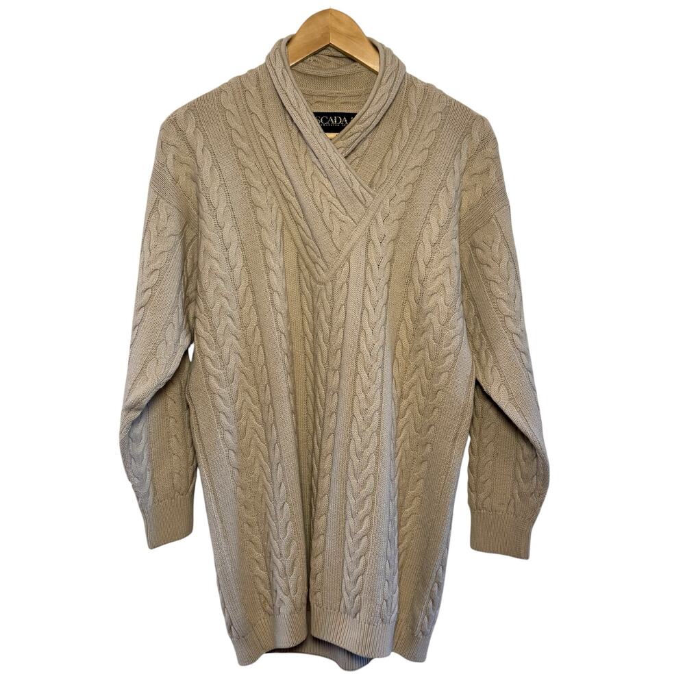 Vtg Escada Made in Italy Wool Blend Cable Knit Pullover Tan Sweater